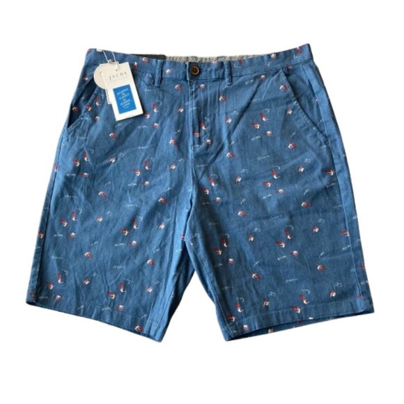 Jachs New York Bleecker Short Chino Stretch Twill Men's 34 Blue Surfer Print NWT - Picture 1 of 8